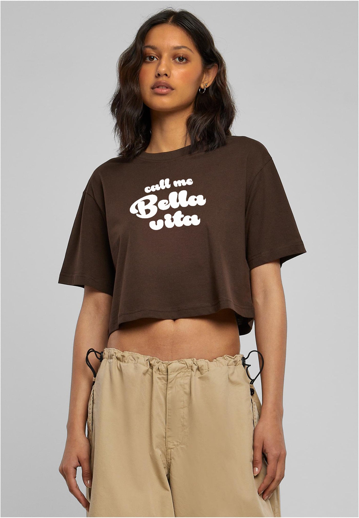 Crop T Shirt Call Me Bella Vita Brown